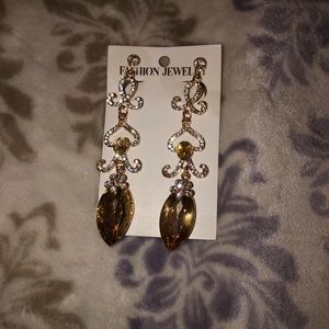 Topaz Bronze Crystal Clip On Drop Earrings
